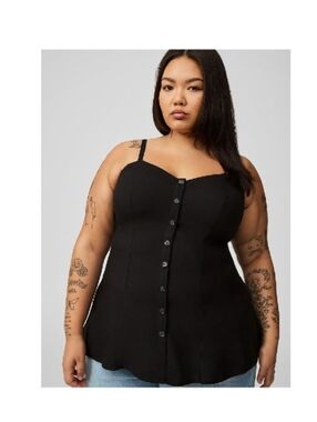 Black Button-Front Fit & Flare Top